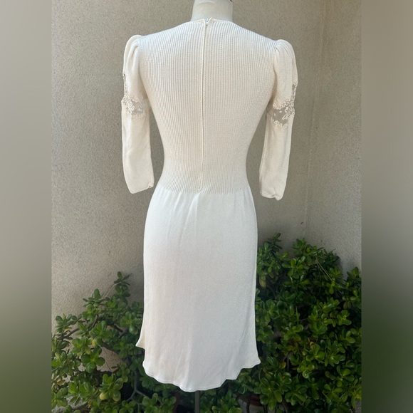 Vintage 70s white Santana knit dress lace inserts Sz Small by Ruth Chagnon - Picture 2 of 11